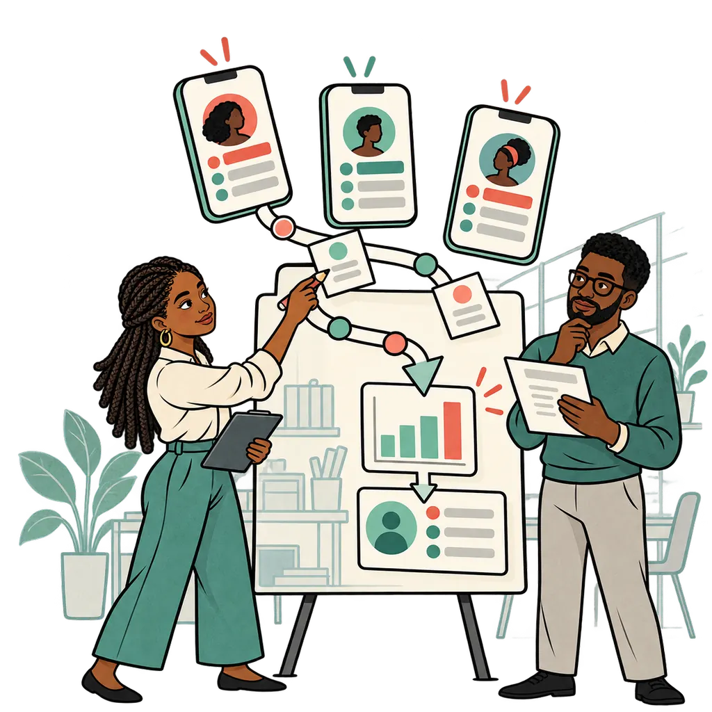 Two programme professionals trace participant responses through to an outcome finding.